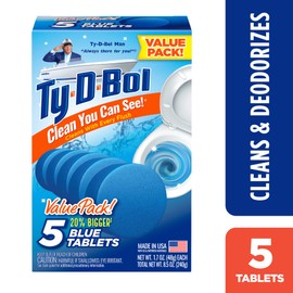 Ty-D-Bol Blue Tablets Value 5 Pack, Cleans and Deodorizer Toilets for a Fresh Smelling Bathroom