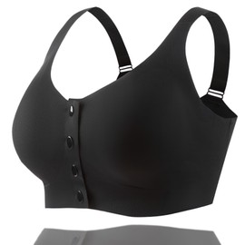 LIUCHXILI Seamless Front Closure Mastectomy Bra Post Surgery Pocket Bra for Breast Forms Breast Prosthesis Women's Daily Bra BL75 Black