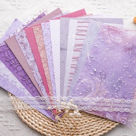 LewuwoPoing 15Pcs Handmade Scrapbook Art Paper Craft Textured Paper Colorful A5 sheet Mesh Special Paper Mix for Scrapbooking Junk Journal Journaling Supplies DIY Materials,5.8x8.2 inches (Purple)