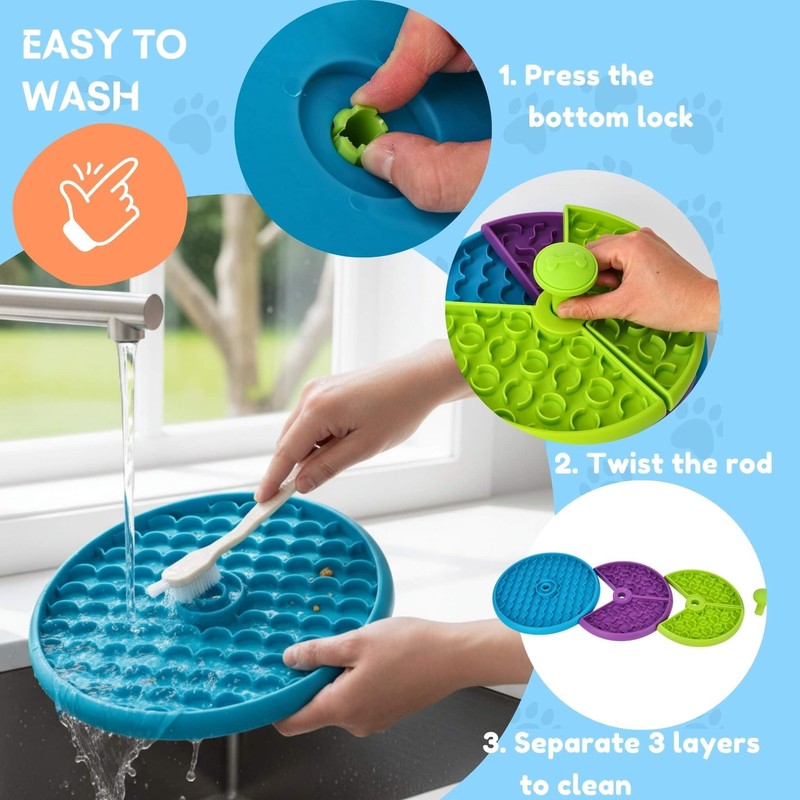 SOLDAY 3-Layer Slow Feeder Dog Bowl with Interactive Puzzle &
