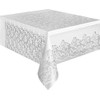 Unique Party 5075 5075-White Plastic Tablecloth, 9ft x 4.5ft, White-Lace,