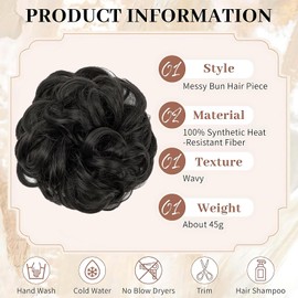 Permuly Messy Bun Hair Piece, Elastic Messy Fake Hair Bun Extensions for Women, Synthetic Messy Bun Scrunchie Hair Pieces for Women Girls (Natural Black)