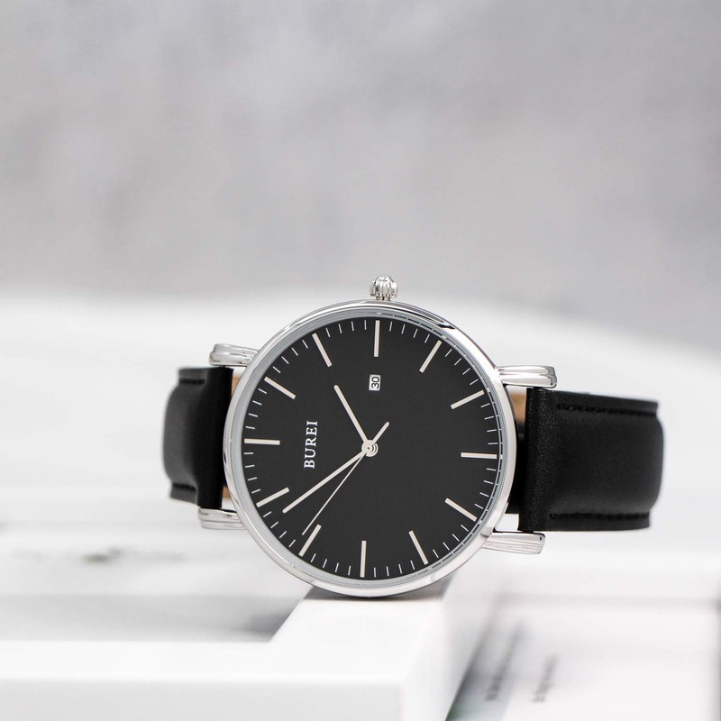 BUREI Stylish Men's Watches Minimalist Ultra Slim Date Large Face