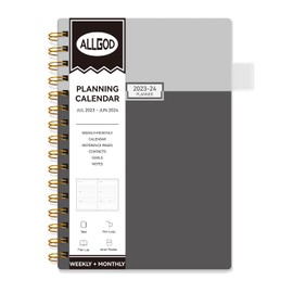 ALLGOD Academic Planner 2023-2024 Daily Weekly and Monthly Planner 2023-2024 Agenda, July 2023-June 2024, B5 2023 Calendar Planner Notebook with Waterproof Cover, 12 Monthly Tabs, 7"×10" Black & Gray