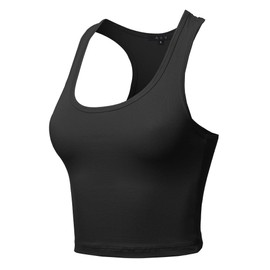 Basic Cotton Scoop Neck Sleeveless Cropped Racerback Tank Tops Black S