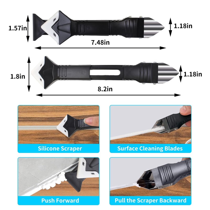 11Pcs-3in1 Silicone Caulking Tools(Stainless Steelhead)Grout Removal Tool & Grout Remove