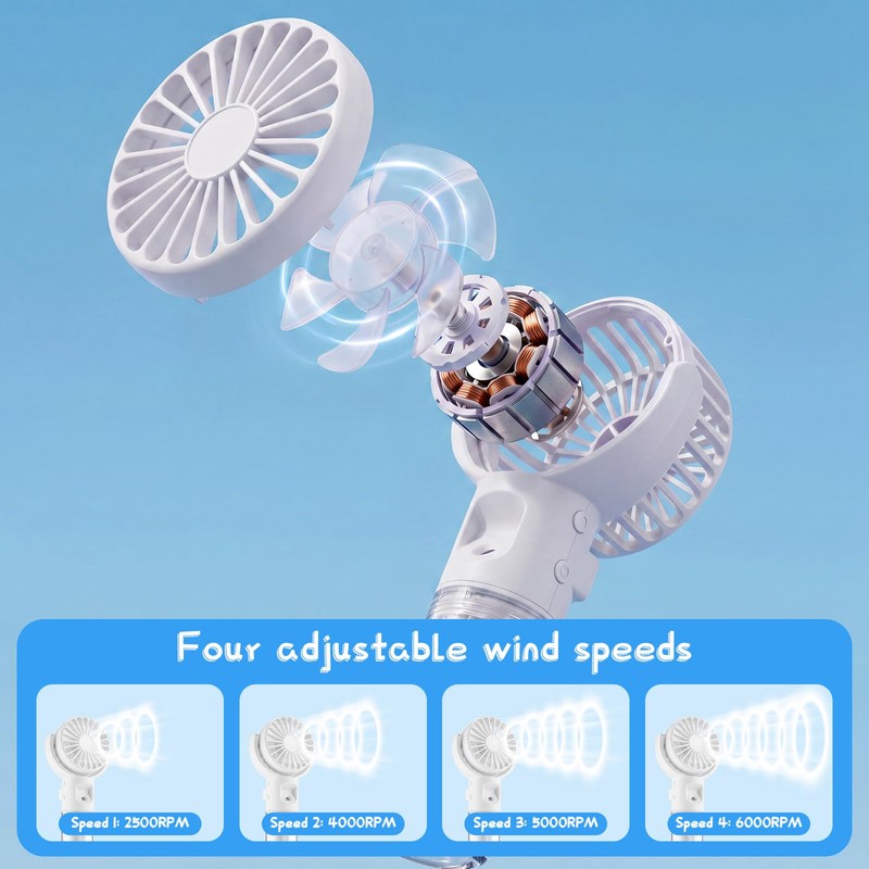 ZeahVeyora 6 Pack Handheld Portable Misting Fan 4 Speeds Rechargeable