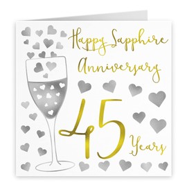 Hunts England - 45th Wedding Anniversary Card - Happy Sapphire Anniversary - 45 Years - Silver Hearts Collection - For Couples, Friends, Him, Her