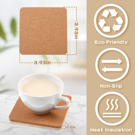 Square Cork Trivets 4 x 4 x 0.2 Inch Cork Coasters for Drinks Absorbent Plant Pot Trivets Natural Bar Kitchen Pads Drink Coasters Set for Table Dishes Plate(120 Pcs)
