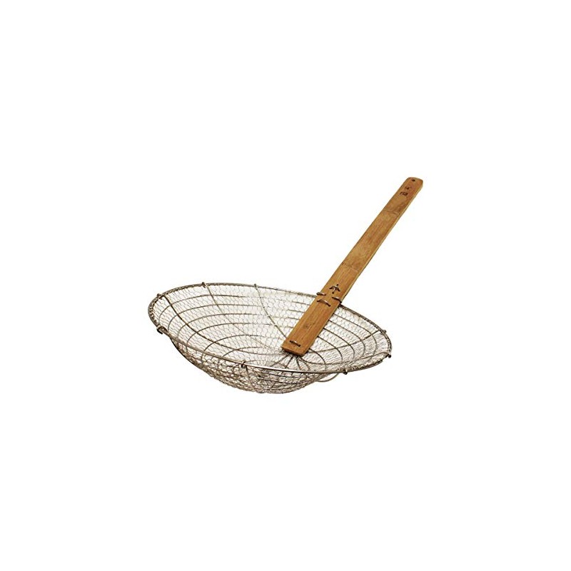Thunder Group SLSKR014GV Galvanized Bamboo Handled Skimmer, 14-Inch, Coarse Mesh
