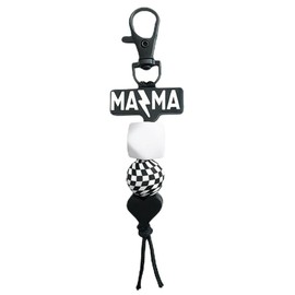 Lemua Black Mom Keychain Silicone Beaded Mama Keychain Checkered Accessories for Women Mom Mama Gifts