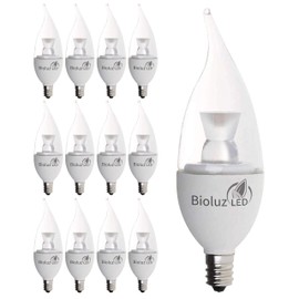 Bioluz LED 12 Pack Flame Tip Candelabra LED Bulb, Dimmable 40 Watt Chandelier Bulbs 40 (uses 4.5W) Watt E12 Base Candle Bulbs 2700K (Warm White) Indoor/Outdoor