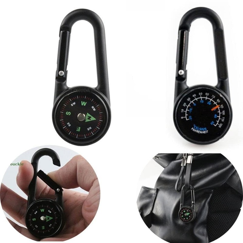 2PCS Compass Thermometer Carabiner 3 in 1 Outdoor Hiking Survival