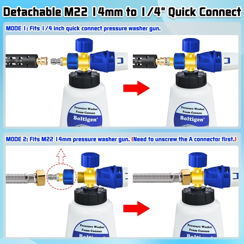 Pressure Washer Foam Cannon with Dual-Connector Tool, Pressure Washer Foam