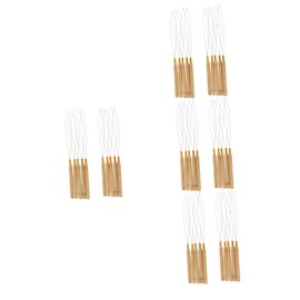 Beavorty 40 Pcs Wooden Handle Wig Crochet Hand Tied Weft Hair Extensions Hook for Hair Extension Hair Extension Kits Hair Styling Tools Loop Needles for Hair Extensions Yellow Metal