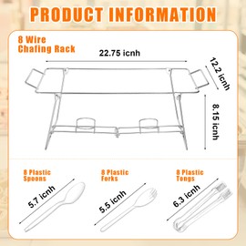 Geosar 32 Pack Wire Buffet Rack Stand Folding Chafing Stand Chrome Frame Serving Trays Food Warmer with Plastic Tongs Forks and Spoons for Christmas Thanksgiving Home Party Catering Supplies(Silver)
