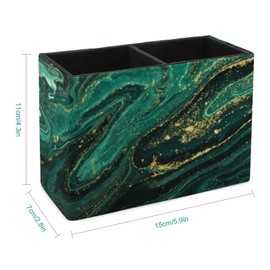 ModeXo Pen Holder for Desk, Green Marble Pencil Holder PU Leather Pen Organizer Desk Pencil Organizer Cute Makeup Brush Holder for School College Office