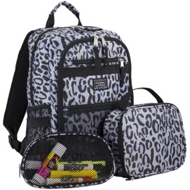 Eastsport Lunch Backpack Travel College Laptop Bookbag, Reusable Insulated Food Snack Cooler Lunchbox Set, for Work, Outdoor, Midnight Cheetah