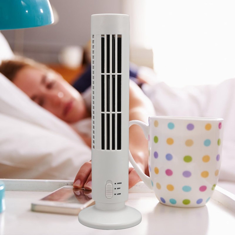 Bladeless Tower Fan, Quiet Portable Desk Fan with 2 Speeds,