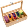 Bamboo Tea Bag Organizer Storage Box, 5 Compartments Bamboo Tea