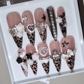 [Handmade nail tip] Lovely leopard print - long stiletto / [수제네일팁] 러블리 호피 - 롱스틸레토