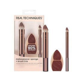 Real Techniques Real Techniques Makeupsaver Sponge + Brush Trio, Makeup Blending Sponge & Brushes For Liquid & Cream Formulations, Mimics Finger Application & Reduces Makeup Waste, Cruelty & Latex-Free 3 Piece Set