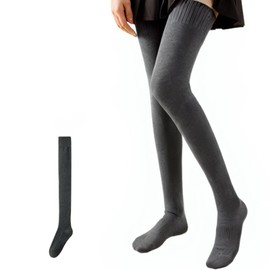 Snugly Thigh High Socks, Knee High Socks, Women's, Length 29.9 inches (76 cm), Cotton, Thermal, Moisture-Absorbent, Solid Color, Set, Long Leg Effect, Socks, Women's, Long Socks (Gray), gray