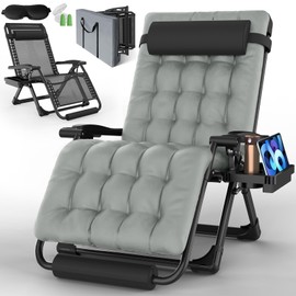 YOMIFUN Oversized Zero Gravity Chair, 33In XXL Padded Lounge Chair, Recliner Chair W/Cushion& Storage Bag, Footrest, Reinforced Full-Alu Alloy Lock, Larger Cup Holder, for Indoor Outdoor, 500lbs Max