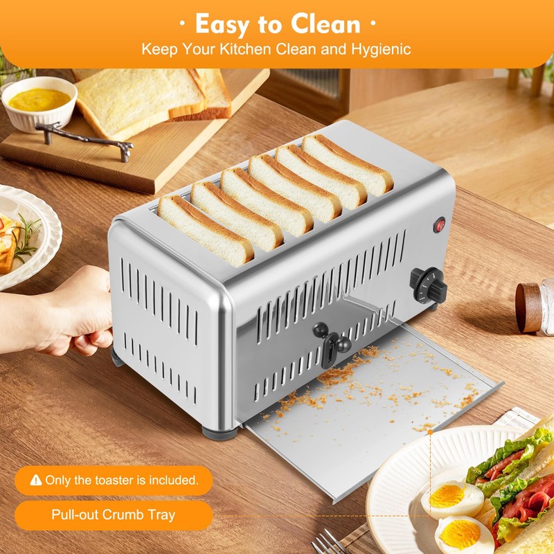 Commercial Pop-Up Electric Toaster 6 Slice Long Extra-Wide Slots with