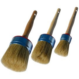 Set of 3 2.5", 2", 1.5" Stencil & Wax European Professional Round Paint Brushes - Natural Bristle Wooden Handle - for Chalk, Wax, Acrylic, Oil, Stain, Varnish - for Art, Decor, Walls, Furniture, Woods