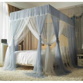 Stainless Steel Canopy Bed Frame Queen Size, Bed Post Poles Bed Canopy Frame, Thicken Bed Frame Bracket for Metal Bed Wood Bed Mosquito Curtains Bedroom Decor