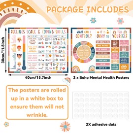Justforjoyful Feelings Chart for Kids Boho Mental Health Posters Feeling Emotions Poster Calming Corner Classroom Posters Calm Down Corner Supplies for Special Education Classroom Decor 16 x 12in