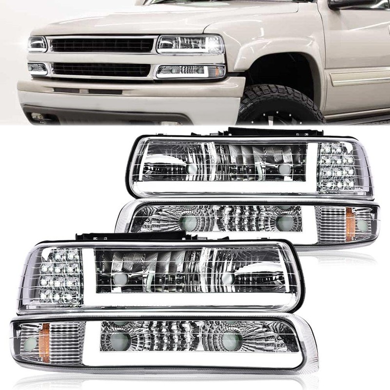CNNELL LED Headlights Assembly Compatible with Chevy Silverado 1999-2002/Fit Suburban