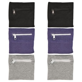 Pack of 6 Sweatbands with Zip, Wrist Bag Sports Armband Absorbent for Men Women, Wrist Key Bag for Running, Jogging, Walking, Cycling, Yoga etc