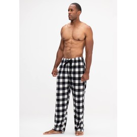 DEVOPS 2 Pack Men's Buffalo Plaid Plush Fleece Pajama Pants Sleepwear With Pocket (Medium, White/Blue)