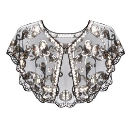 Fumwase 1920s Shawl Wraps Sequin Beaded Evening Women's Flapper Shawl Bridal Shawls Flapper, Black Gold, Standard