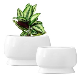 OXART Ceramic Plant pots Indoor Pots Set with Drainage Holes, 12+9 inch Flower Pot Rectangle Planters Pots for Plants for Plants Lilies, Cacti, Succulents, Snakes, and Pothos (White-3)