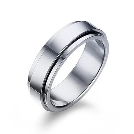 6mm Titanium Steel Silver Fidget Ring Stainless Steel Spinner Rings Stress Relieving Anxiety Ring Engagement Wedding Promise Band for Women Men Size 9