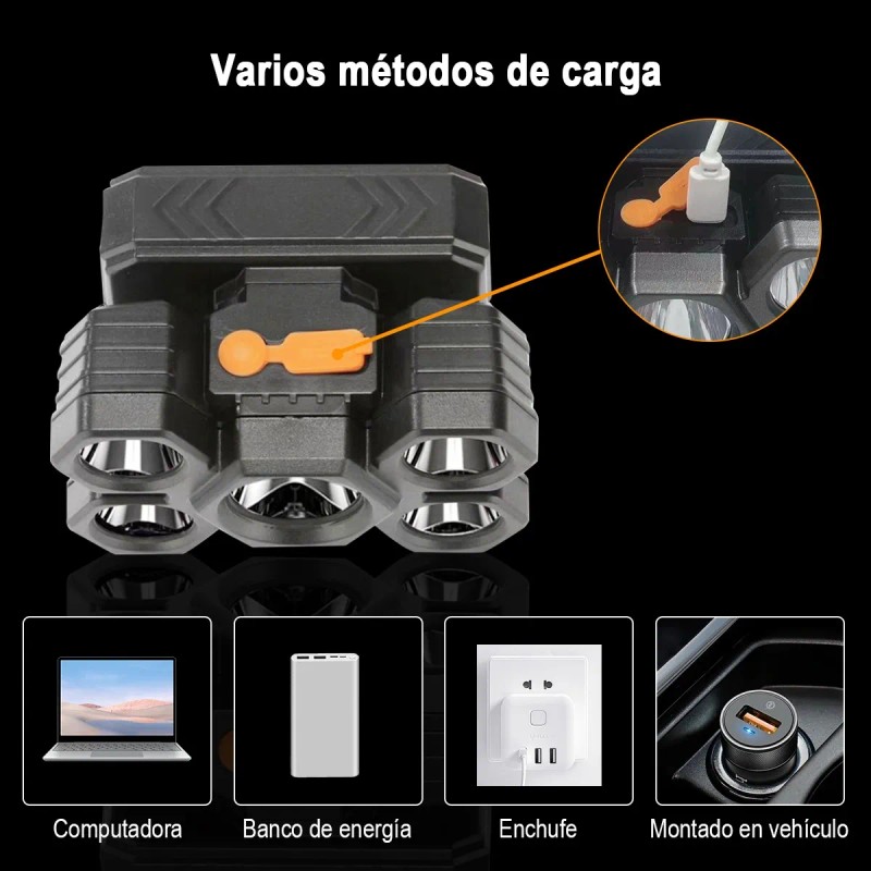 2pcs Lámpara Cabezas Recargable Usb 5 Led Lampara Minera Blanco