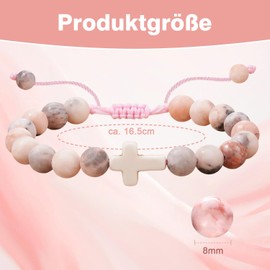 Onperpoe Communion Gifts for Girls Pearl Bracelet Women's High-Quality Pink Jasper Healing Stones Bracelet 8 mm First Communion Gifts Girls Cross Bracelet Christian Gift with Gift Box, Stone, No