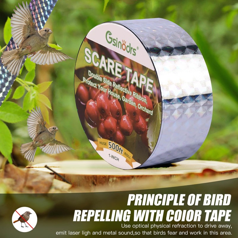 GSINODRS Double Bird Scare Tape Ribbon, Side Reflective Ribbon to