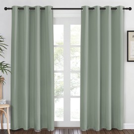 NICETOWN Blackout Sage Green Curtain 84 inch Length for Bedroom - Thermal Insulated Grommet Room Darkening Window Drape Sound Dampening for Living Room, W52 x L84, 1 Panel