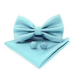 AIOBLEEY Men's Bow Tie with Handkerchiefs Cufflinks: Bow Tie Set for Wedding, Tuxedo Suit, Formal Event - Gift Box, turquoise