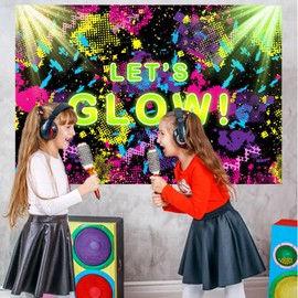 Mocsicka Let's Glow Backdrop 7x5ft Glow Neon Party Splatter Background Glow Theme Birthday Party Backdrop Neon Party Supplies Background Party Decoration