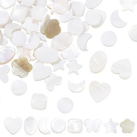 NBEADS 96 Pcs 8 Styles Natural Shell Beads, White Mother of Pearl Shell Beads Butterfly Shell Beads Star Moon Heart Shell Beads Flat Spacer Beads Drilled for Jewelry DIY Craft Necklace Earring