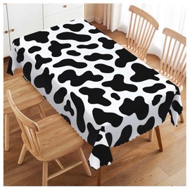 Swono Cow Table Covers 52x70 Inch Farm Cattle Cow Skin Print Black White Spots Wipeable Tablecloth Kitchen Dinning Tabletop Decoration, Table Cloth for Outdoor and Indoor Use