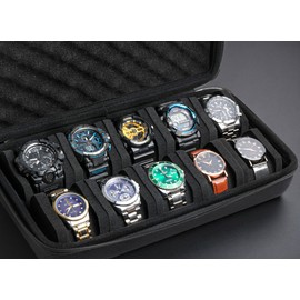 RIGICASE 10 slots watch travel case, Hard Portable watch carry storage organizer box, fit watches up to 55mm face