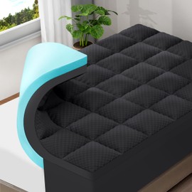 OLANLY Dual-Layer 4 Inch Twin XL Size Memory Foam Mattress Topper for Back Pain, 2 Inch Cooling Pillow Top Mattress Pad Cover and 2 Inch Gel Memory Foam Topper, Deep Elastic Pocket, Black