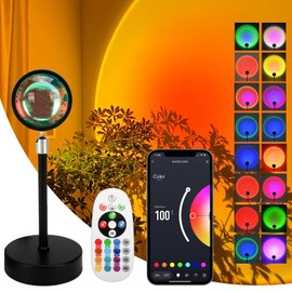VIPMOON Sunset Lamp Projection with App Control 16 Colors Changing 360° Rotation Sunset Projector Modern Floor Stand Night Light for Gift, Selfie, Bedroom, Photography, Party-Metal Aluminum