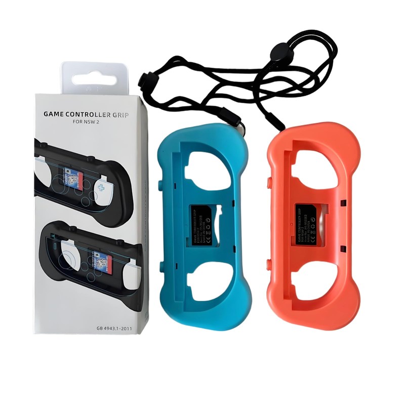 PETFROH Switch 2用 Joy-Con ハンドル グリップ 左右セット【人間工学デザイン・ゲームカード収納・親肌素材】装着簡単・滑り止め・快適操作 (ブルー＆オレンジ)